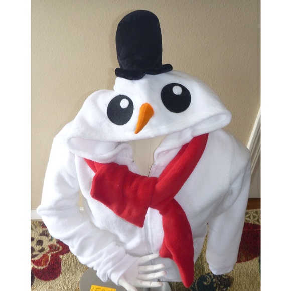 Juniors Plush SNOWMAN Fleece Hoodie -frosty w/ Hat & Scarf Size Large 11/13 NWT - Picture 3 of 3
